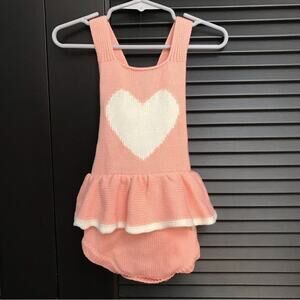 Retro Paradise Pink Knit Heart Overalls, Size Small